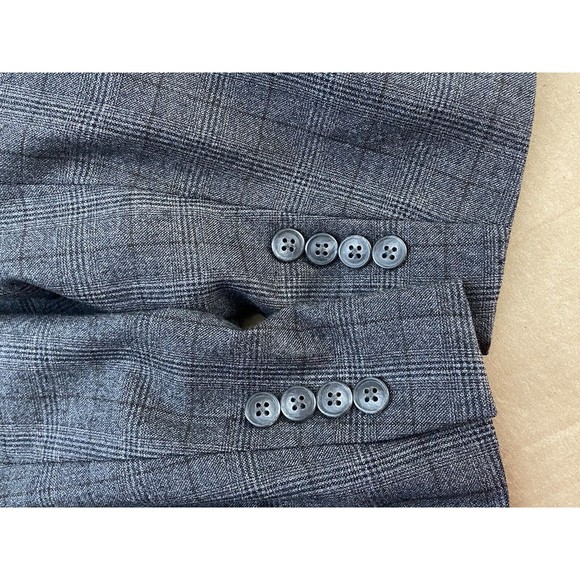 Napoli Wool Blazer Windowpane Plaid Suit Jacket 39R Gray Lined Notch Sports Coat - Picture 13 of 16